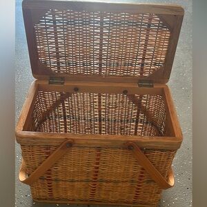 Vintage Woven Basket with Wooden Accents